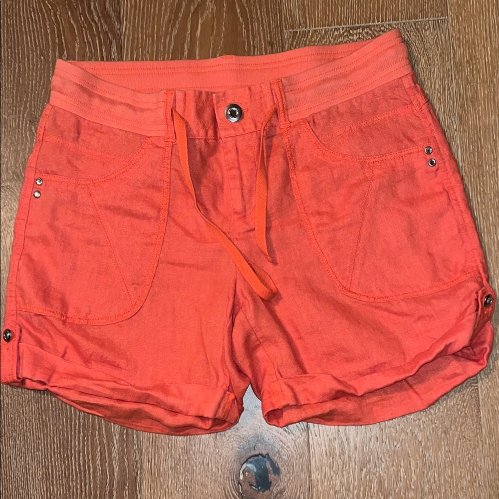 INC International Concepts Vibrant Orange Linen Cargo Shorts